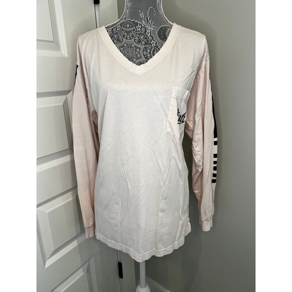 Victoria’s Secret PINK Long Sleeve Tee Light Pink Black  Large L - Picture 2 of 6